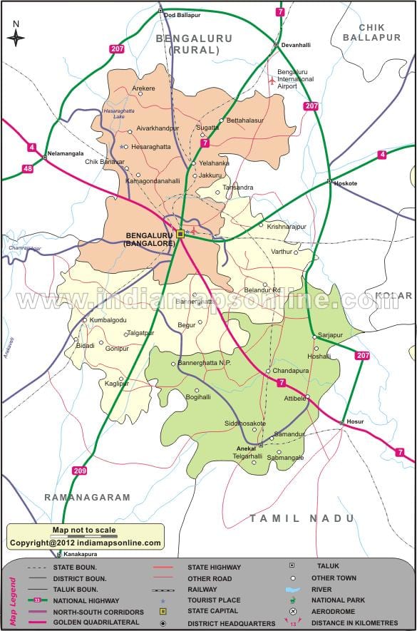 zemljevid Bangalore, indija severna