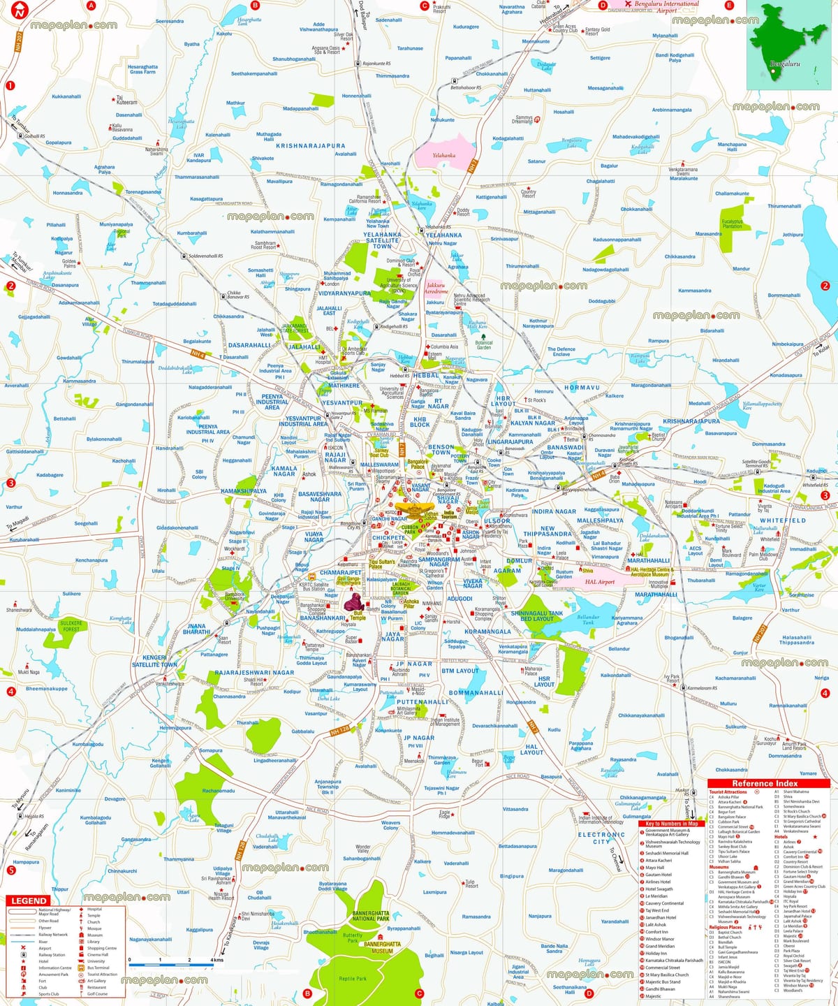 zemljevid mestu Bangalore, indija podrobno