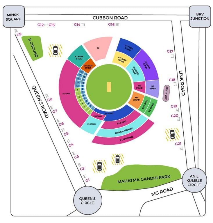 Bangalore kriket stadion zemljevid