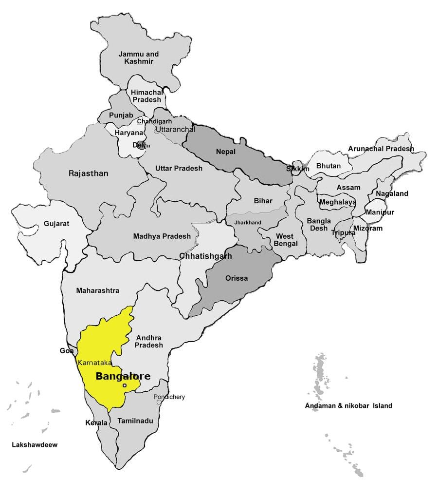 zemljevid mesta Bangalore v indiji
