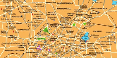 Banglore turističnih krajih, zemljevidu